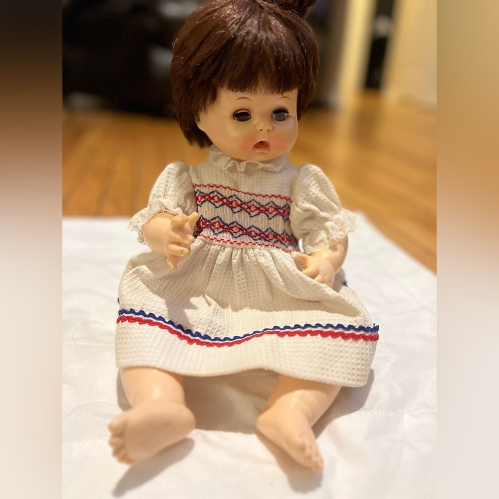 Vintage 1968 Affanbee Doll Rare Brown Hair Red Cheeks 18” Long - Picture 2 of 8